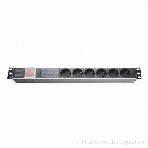 PDU Germany Plug Socket, 6-way Socket,16A,19-inch Network Cabinet, Size 1U